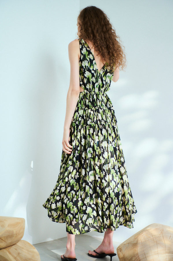 Alicia Long Dress <br>-BLK×grn.pt-