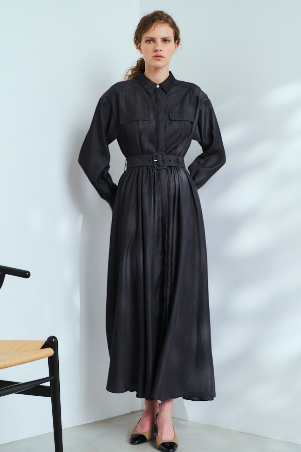 Rosaria Shirt Long Dress <br>-BLK-