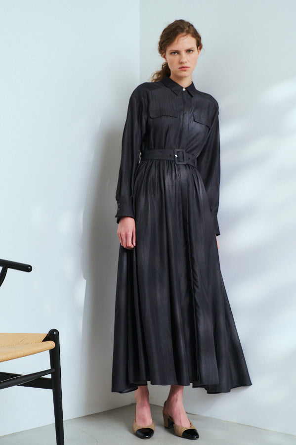 Rosaria Shirt Long Dress <br>-BLK-