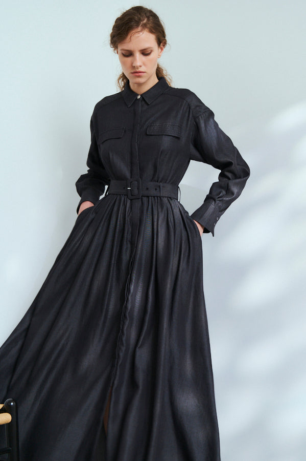 Rosaria Shirt Long Dress <br>-BLK-