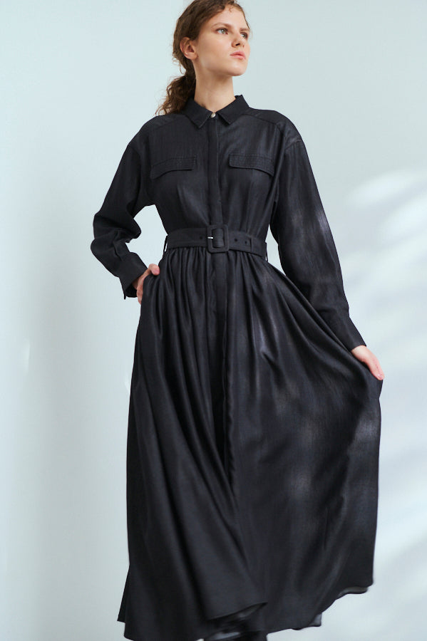 Rosaria Shirt Long Dress <br>-BLK-