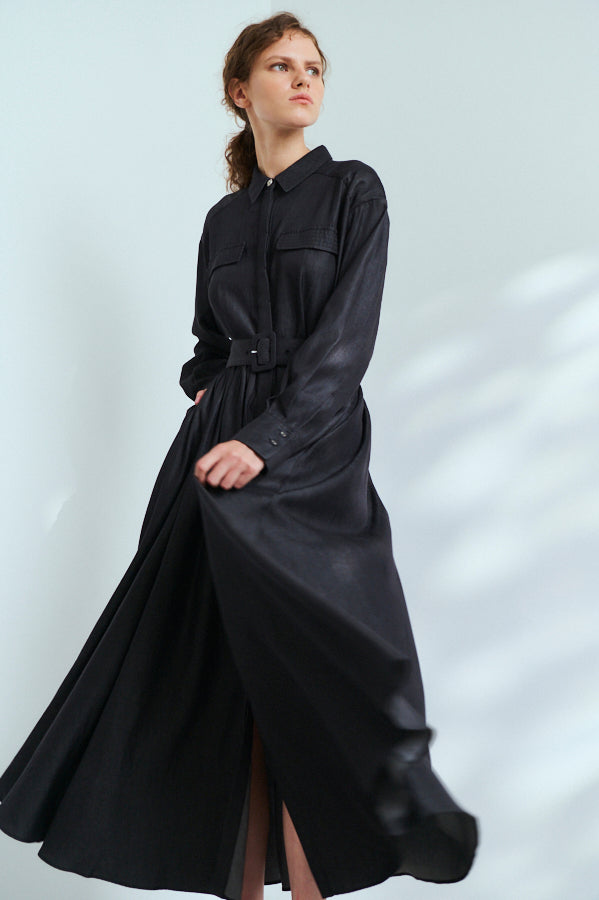 Rosaria Shirt Long Dress <br>-BLK-