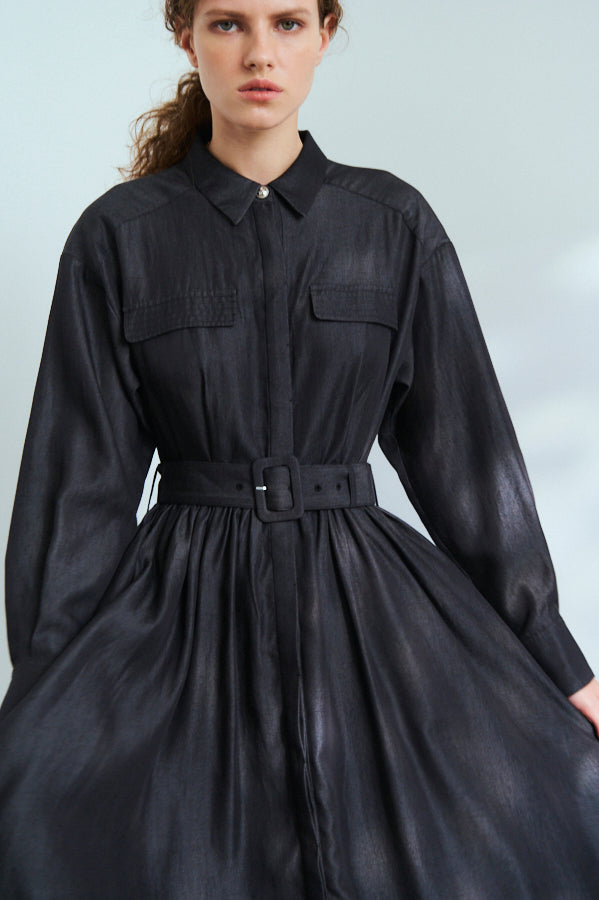 Rosaria Shirt Long Dress <br>-BLK-