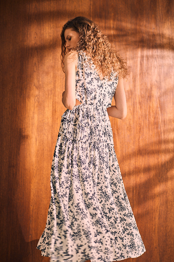 Alicia Long Dress <br>-WHT×bk.pt-