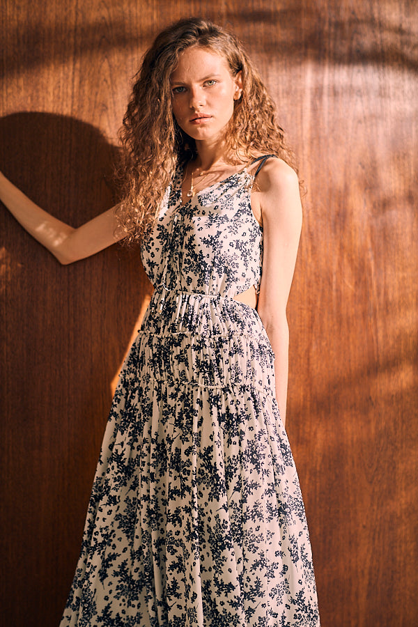 Alicia Long Dress <br>-WHT×bk.pt-