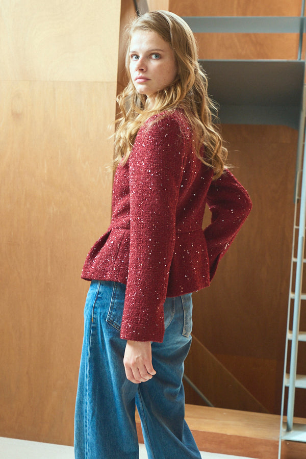 Camille Tweed Jacket <br>-Burgundy-