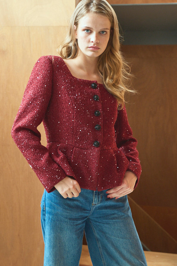 Camille Tweed Jacket <br>-Burgundy-