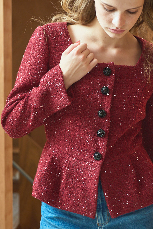 Camille Tweed Jacket <br>-Burgundy-