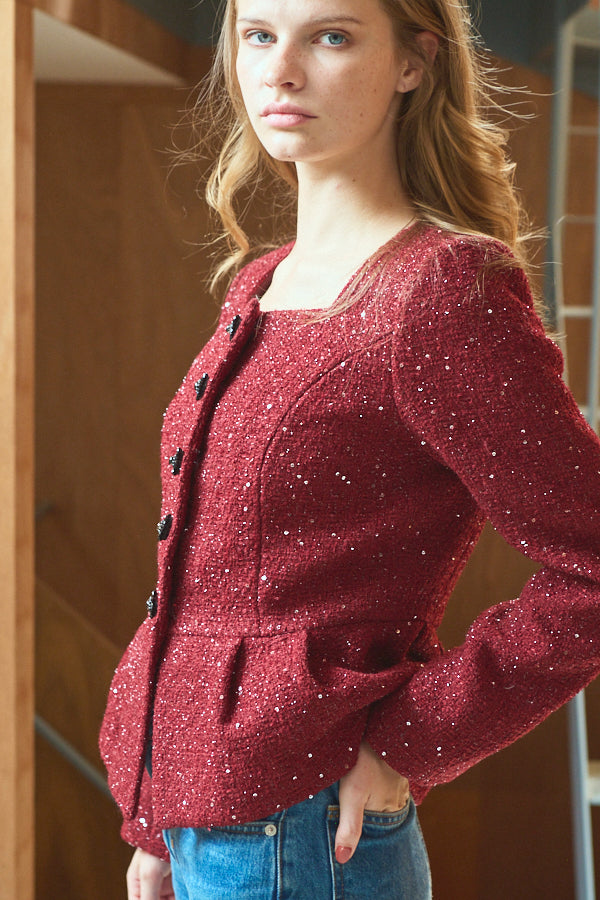 Camille Tweed Jacket <br>-Burgundy-