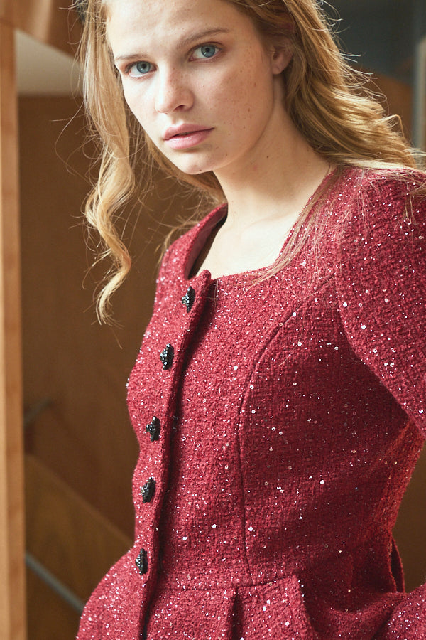 Camille Tweed Jacket <br>-Burgundy-