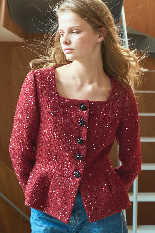 Camille Tweed Jacket <br>-Burgundy-