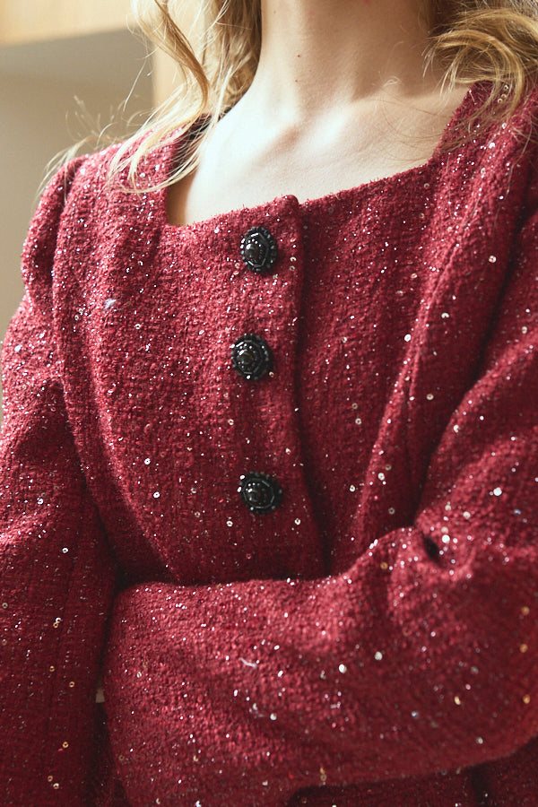 Camille Tweed Jacket <br>-Burgundy-