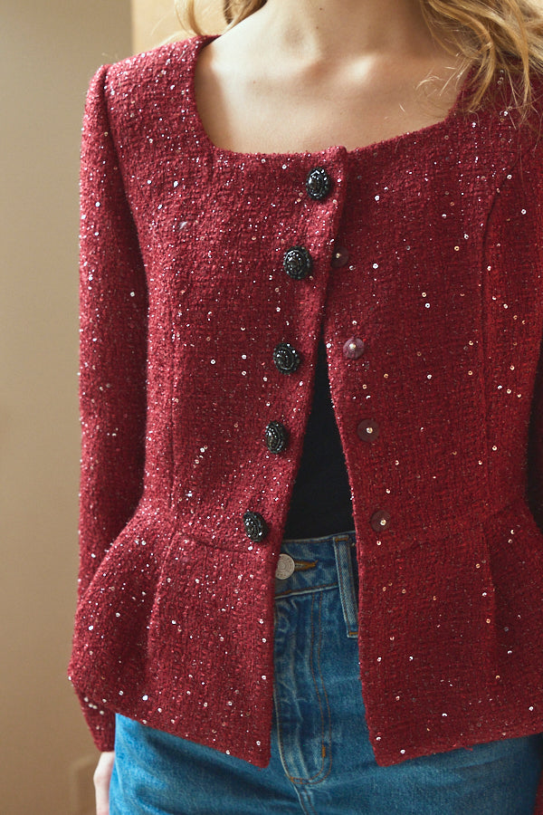 Camille Tweed Jacket <br>-Burgundy-