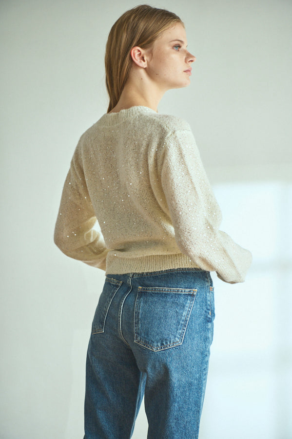 Coco Sequin Cardigan  <br> -WHT-