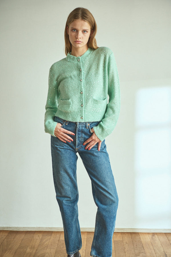 Coco Sequin Cardigan  <br> -Turquoise green-