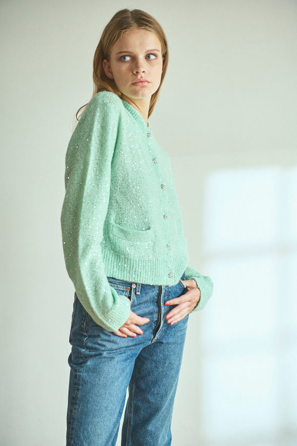 Coco Sequin Cardigan  <br> -Turquoise green-