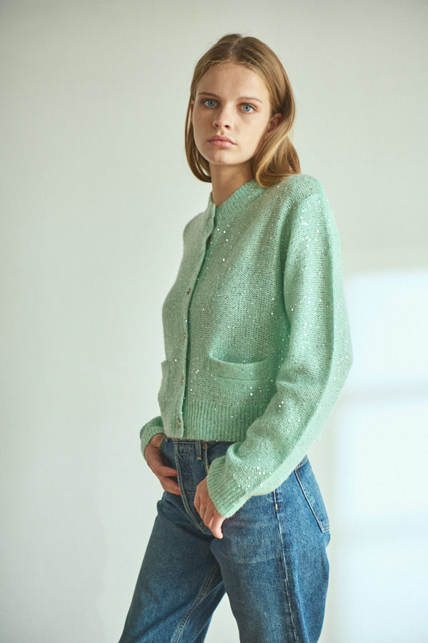 Coco Sequin Cardigan  <br> -Turquoise green-