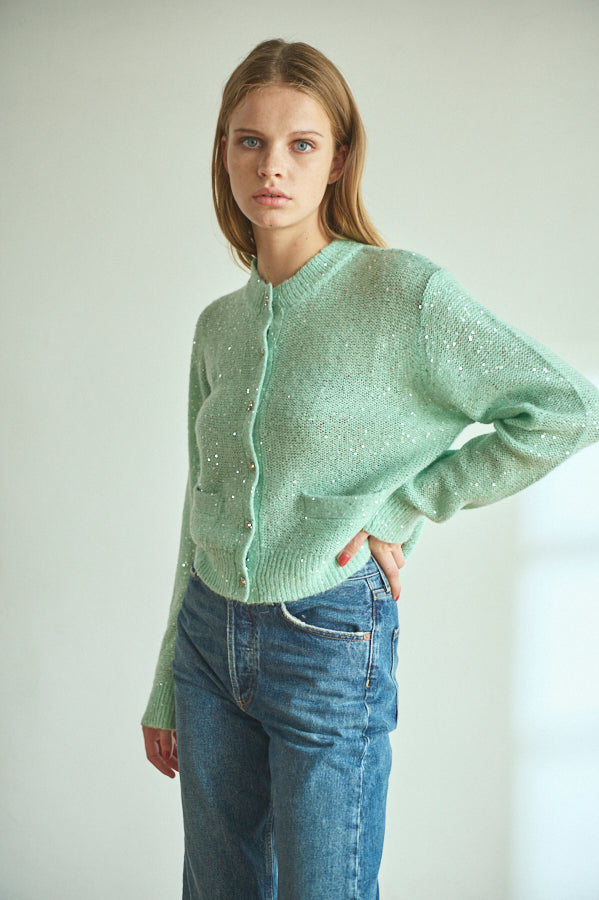 Coco Sequin Cardigan  <br> -Turquoise green-