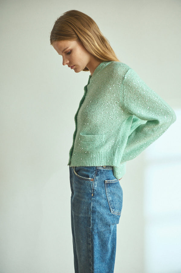 Coco Sequin Cardigan  <br> -Turquoise green-