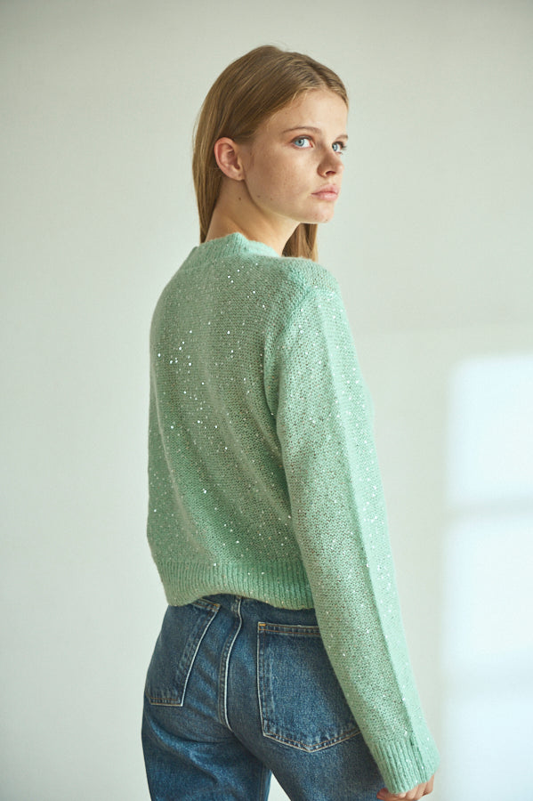 Coco Sequin Cardigan  <br> -Turquoise green-