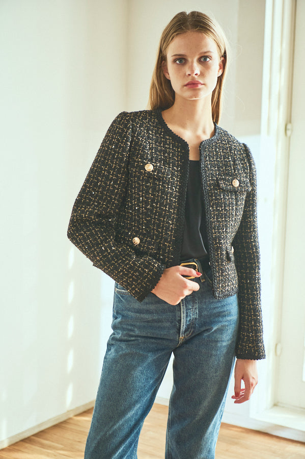 Kelly Tweed Jacket <br>-BLK×gold.chek-