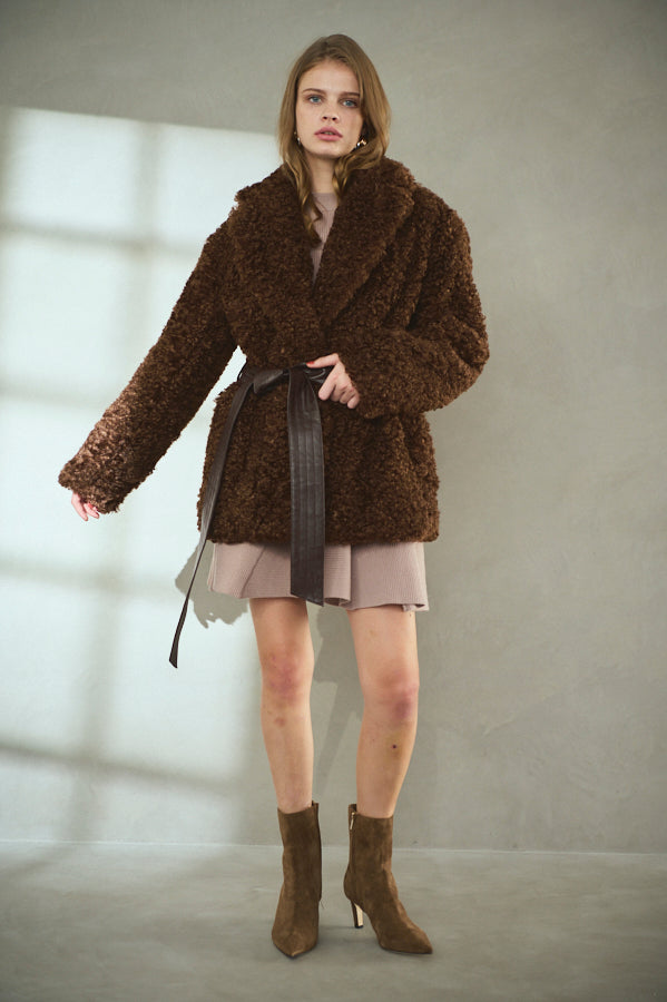 Gilda Belted Shearing Coat  <br>-BRW-