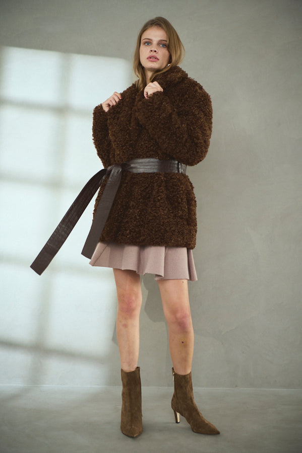 Gilda Belted Shearing Coat  <br>-BRW-