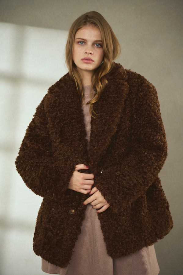 Gilda Belted Shearing Coat  <br>-BRW-