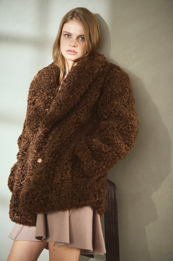 Gilda Belted Shearing Coat  <br>-BRW-