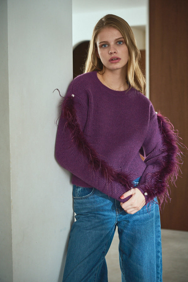 Adona Feather Knit Pullover <br> -PUR-