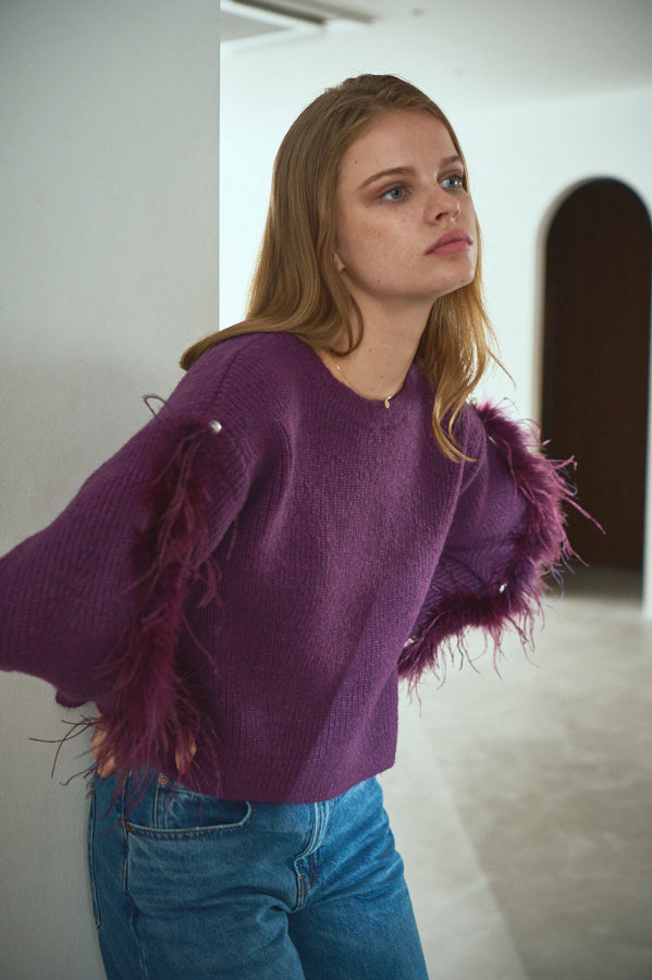 Adona Feather Knit Pullover <br> -PUR-