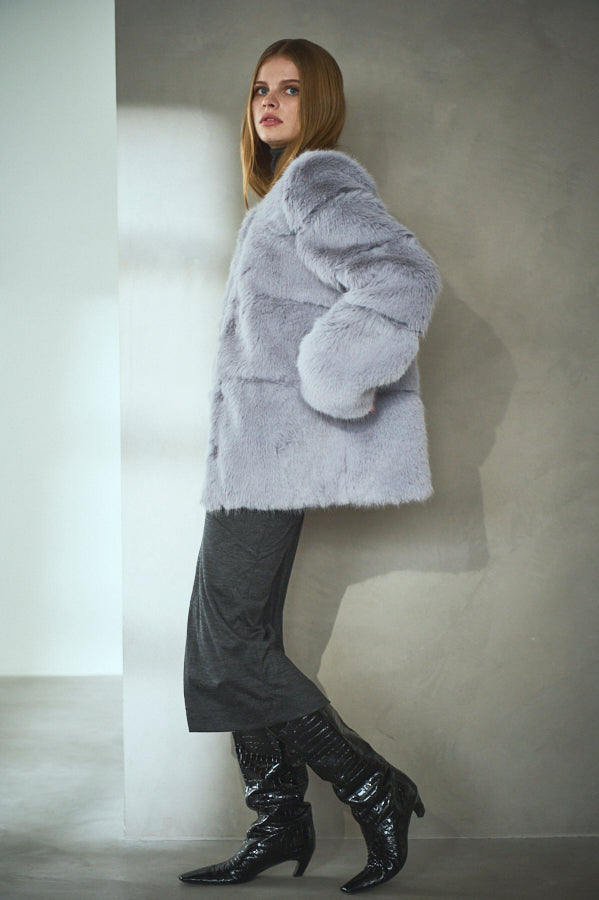 Coco Faux Fur Coat <br>-Blue.gry-