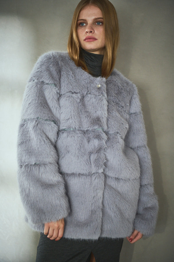 Coco Faux Fur Coat <br>-Blue.gry-