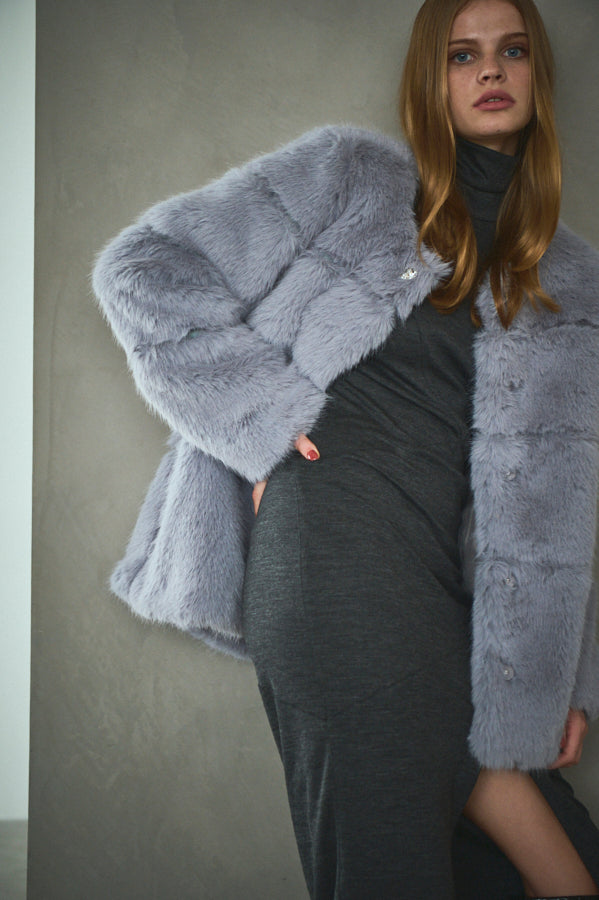 Coco Faux Fur Coat <br>-Blue.gry-