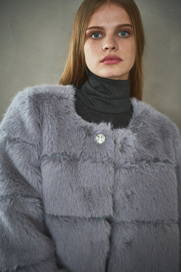 Coco Faux Fur Coat <br>-Blue.gry-