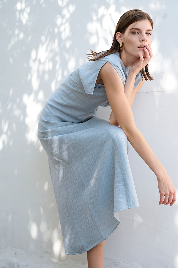Dion Pleated Dress <br>-SAX-