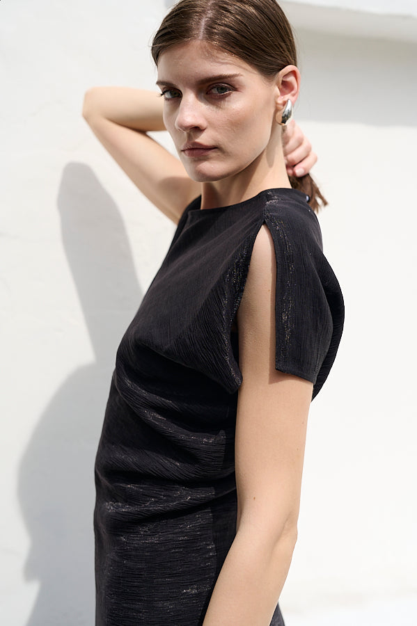 Dion Pleated Dress <br>-BLK-