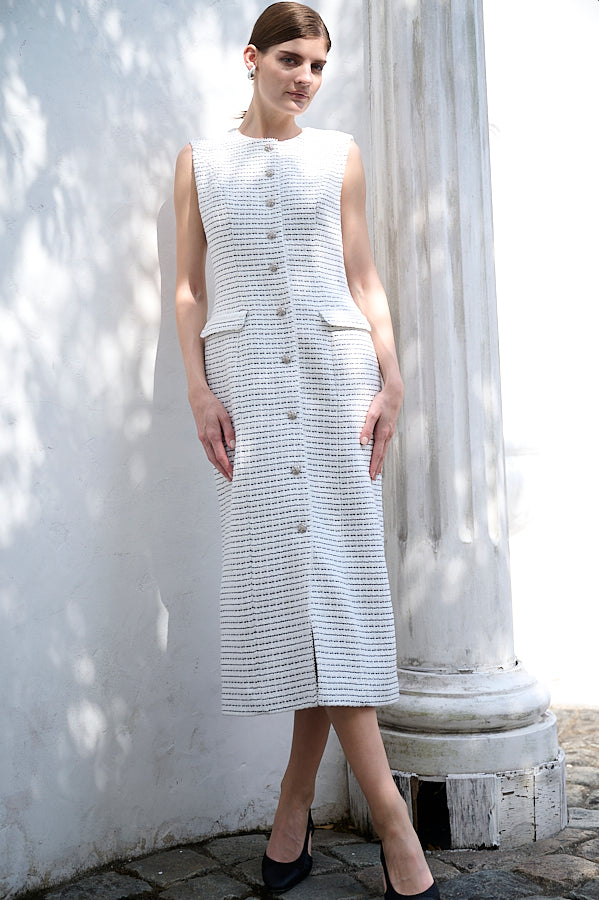 Alice Tweed Long Dress <br>- WHT-