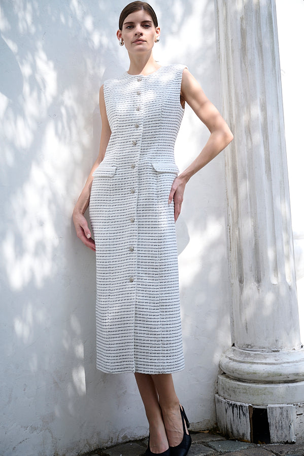 Alice Tweed Long Dress <br>- WHT-