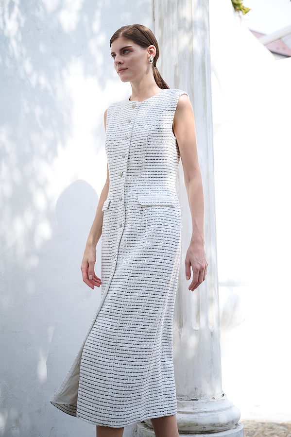 Alice Tweed Long Dress <br>- WHT-