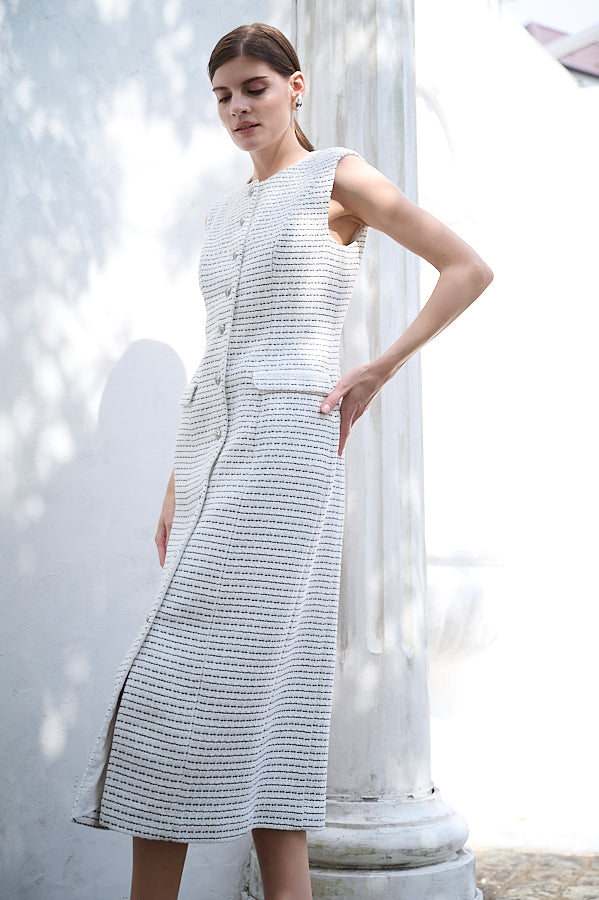 Alice Tweed Long Dress <br>- WHT-