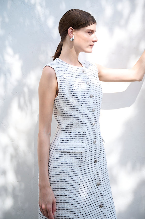Alice Tweed Long Dress <br>- WHT-