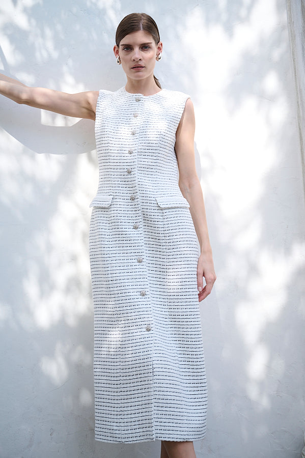 Alice Tweed Long Dress <br>- WHT-