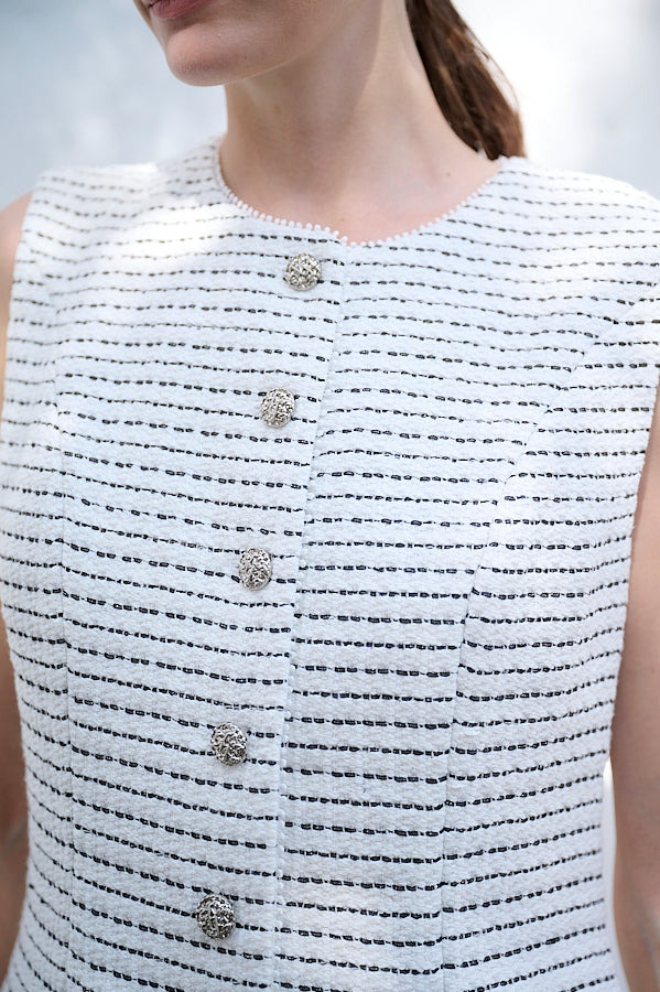 Alice Tweed Long Dress <br>- WHT-