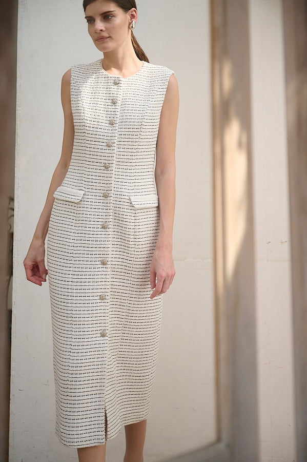 Alice Tweed Long Dress <br>- WHT-