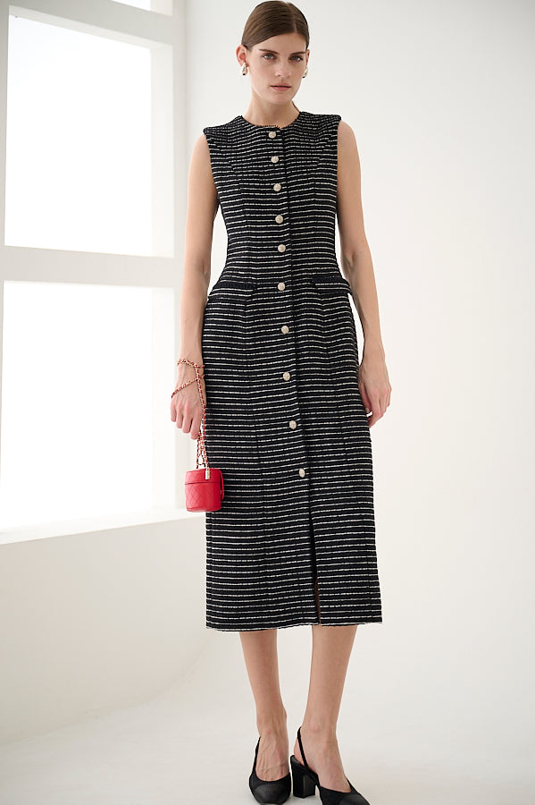 Alice Tweed Long Dress <br>- BLK-