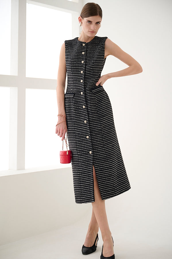 Alice Tweed Long Dress <br>- BLK-