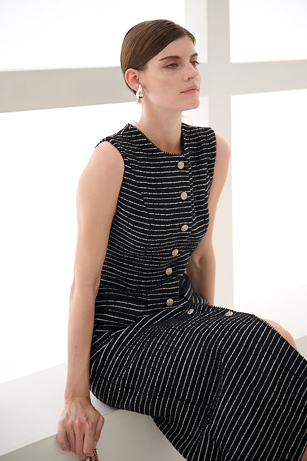 Alice Tweed Long Dress <br>- BLK-