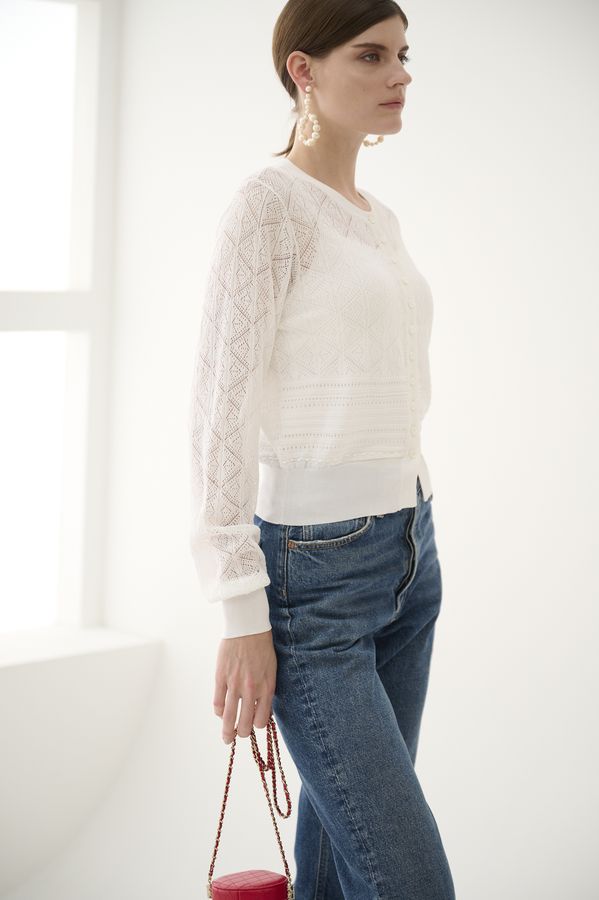Coco Lace Knit Cardigan <br> -White-