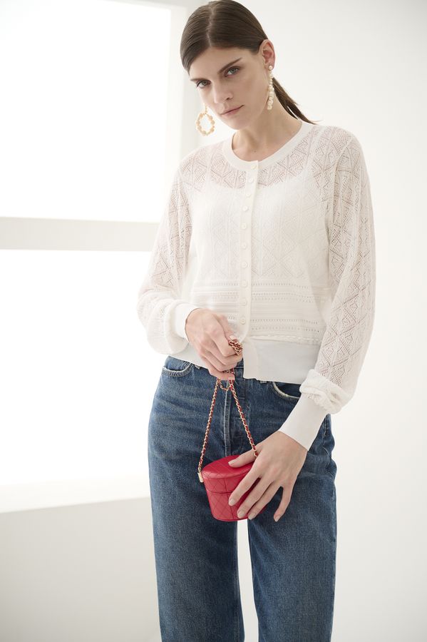 Coco Lace Knit Cardigan <br> -White-